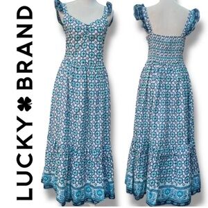 NWT Lucky Brand Women’s Floral Tiered Maxi Dress Blue White Size M